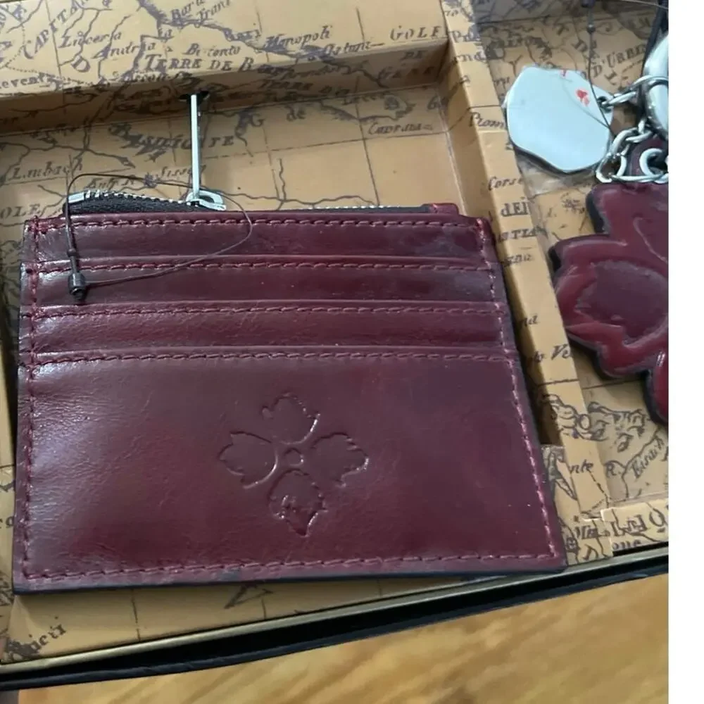 Patricia Nash New Leather ID Card Wallet & Key Chain Set Red Berry Color